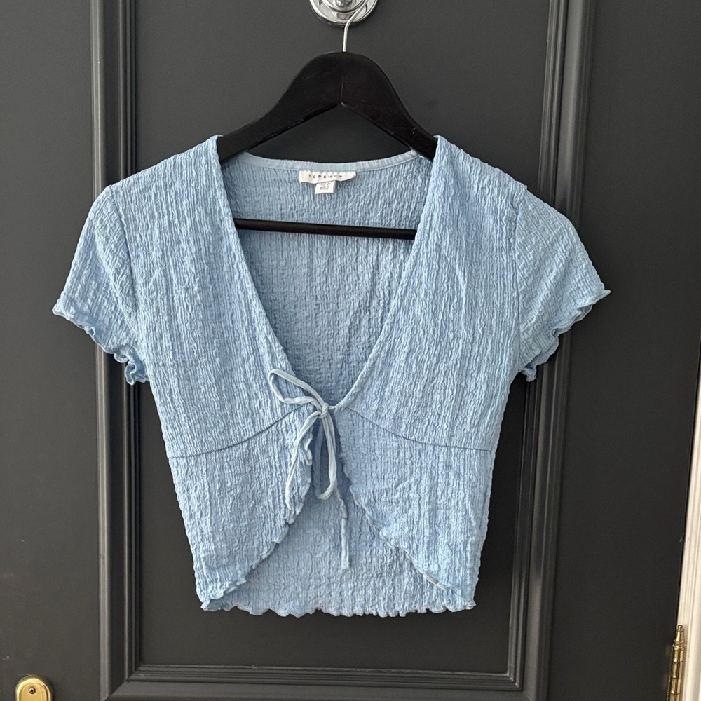 Topshop Sky Blue Textured Blouse